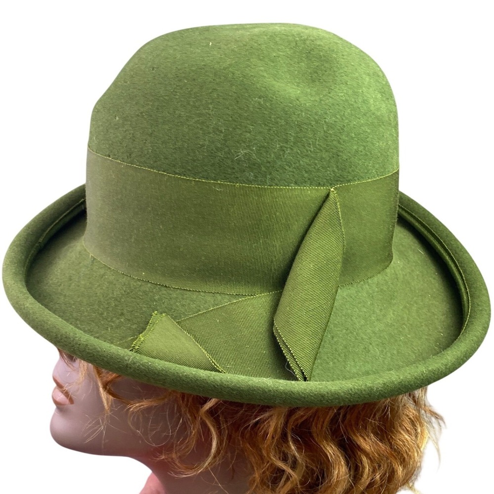 Vintage Glenover Fawn Tra Felt Hat Womens Small Bowler Wool Mod Fashion Church - Picture 2 of 10